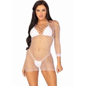 Leg Avenue - Long Sleeve Net Dress White One Size