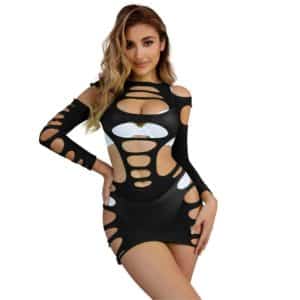 Subblime - 952266 Long Sleeve Elastic Fishnet Dress Black One Size