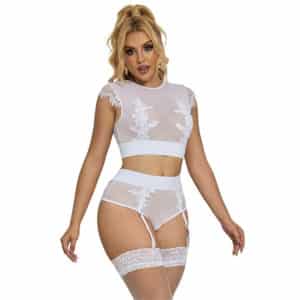 Subblime - 954048 Bra + Panties With Garter Belt White L/Xl