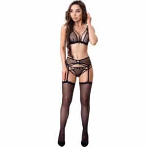 Livco Corsetti Fashion - Celeste Lc 20246 Bra + Garter Belt + Panty Black S/M